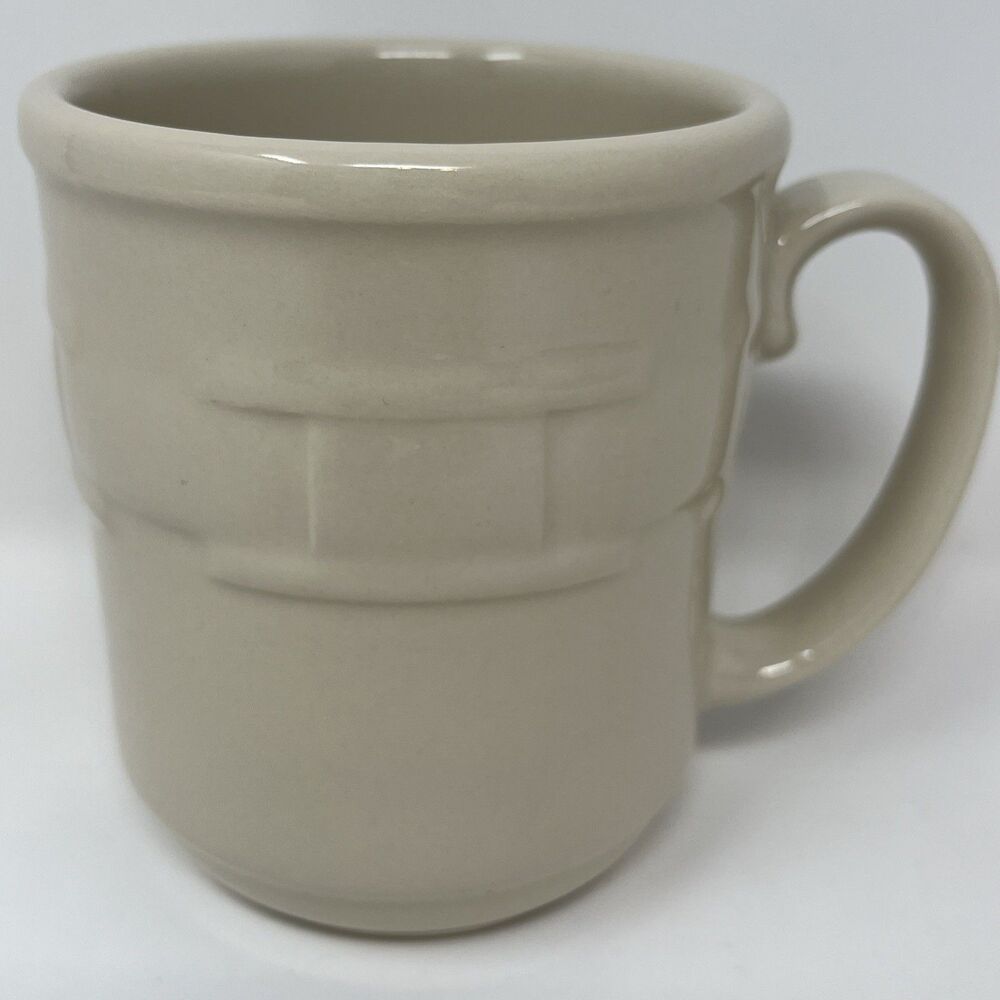 10oz Longaberger Pottery Woven Traditions Ivory Beige Coffee Mug Cup Made In USA